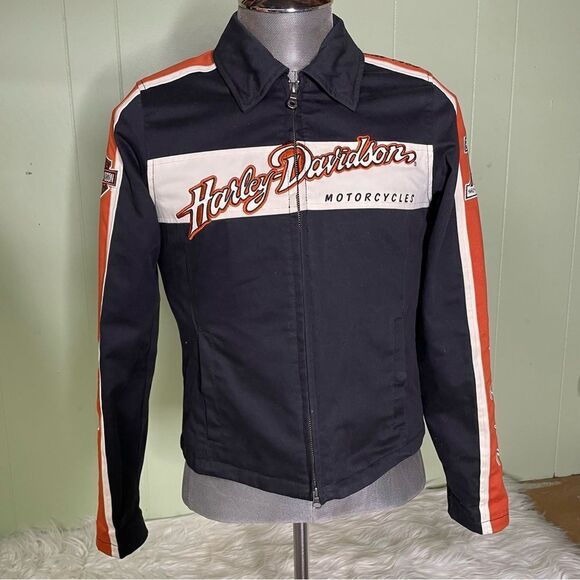 Harley-Davidson Motorcycle Embroidered Prestige Cotton Riding Jacket Women Small - Picture 2 of 15